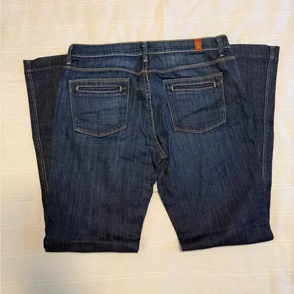 7 For All Mankind Dark Blue Flare Denim Jeans Button Fly Size 29 - Picture 4 of 6